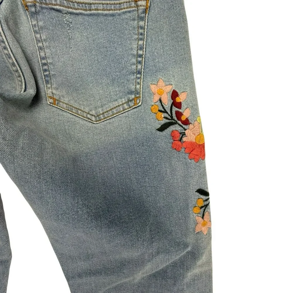 Pilcro Anthropologie Floral Embroidered Slim Fit Jeans Women 26 Stretch Bohemian